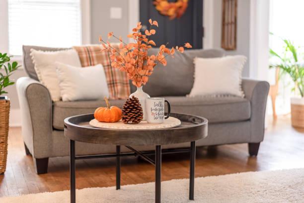 A Living room decorated for fall
